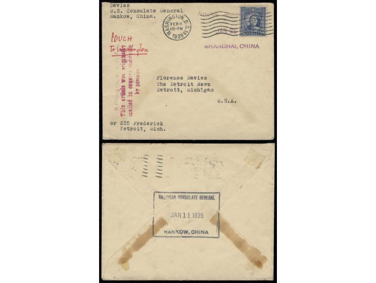 f.w. SYS 25c, tied by Shanghai America Consulate General Jan 25 unframed datestamp, covered by Washington D.C. machine cancel