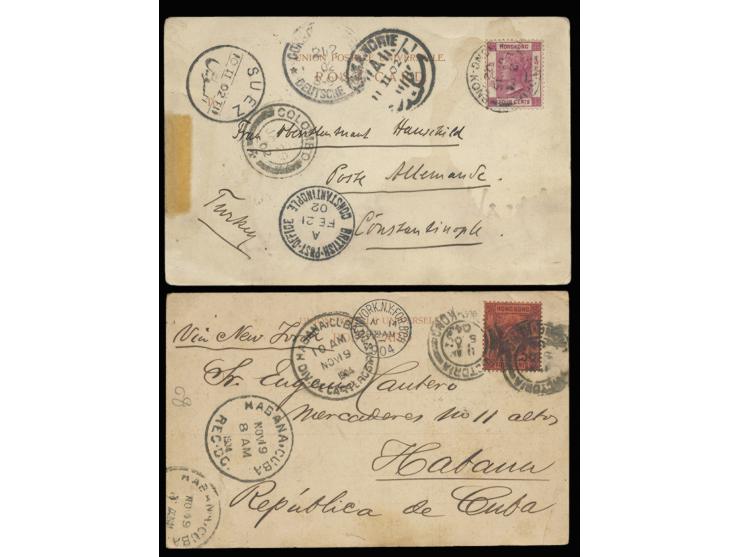 one f.w. QV 4c from Hong Kong to Turkey, the other f.w. KEVII from Hong Kong to Cuba. Both are rare destinations. VF-F.
