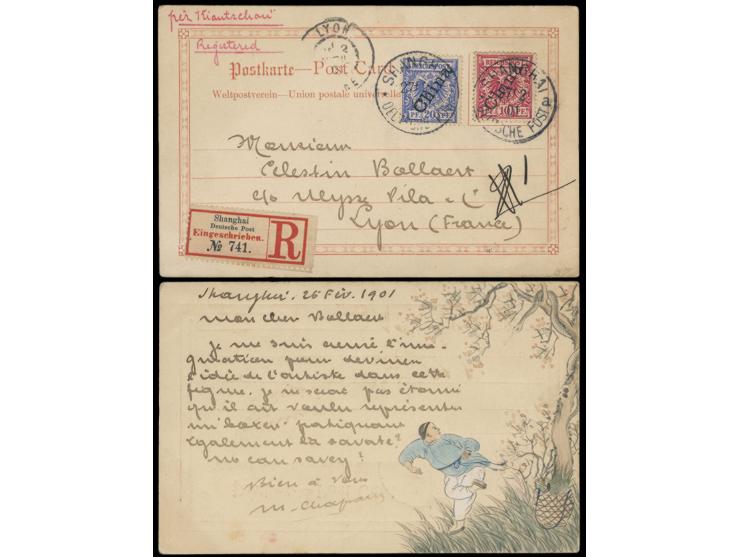 f.w. Imperial Eagle stamps of Germany ovpt. " China" diagonally 10Pf. &amp; 20Pf., tied by Shanghai Germany PO cds., along wi