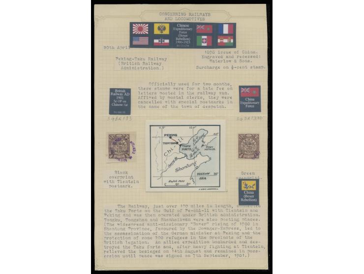 including an example with a Tientsin postmark illustrating genuine railway postal usage; these provisional overprints were in