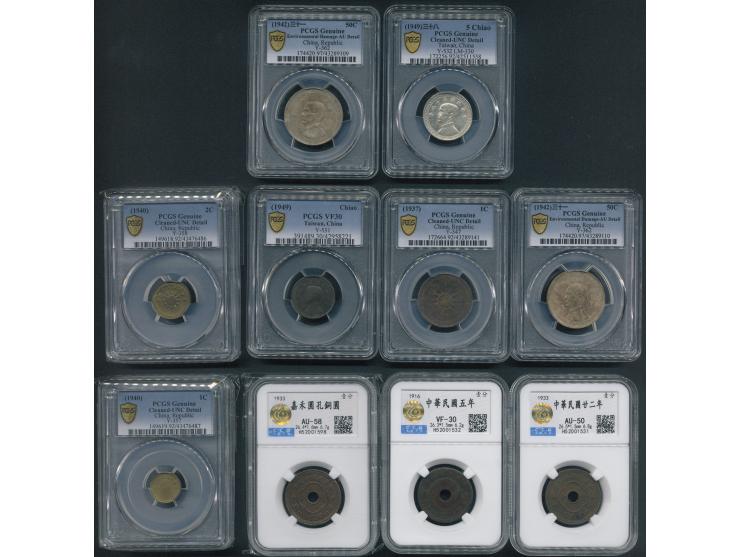 incluidng 1942 SYS Half Yuan, 1949 Taiwan SYS 10c &amp; 50c, 1940 1c and others. Large quantity. Please view.