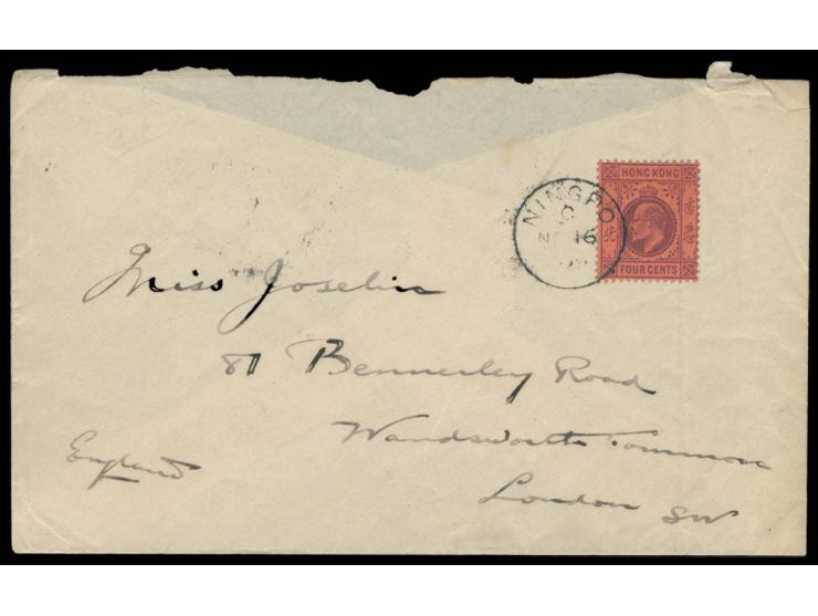 f.w. KEVII 4c, tied by NINGPO Br. PO cds. Flap missing. VF-F.
