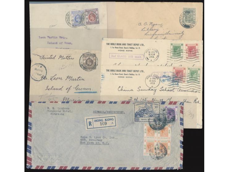 including 5c Postal Fiscal cover, KGVI $10 used on cover, 2nd Asian airmail 25c rate cover and KEVII cover fronts. VF-F.