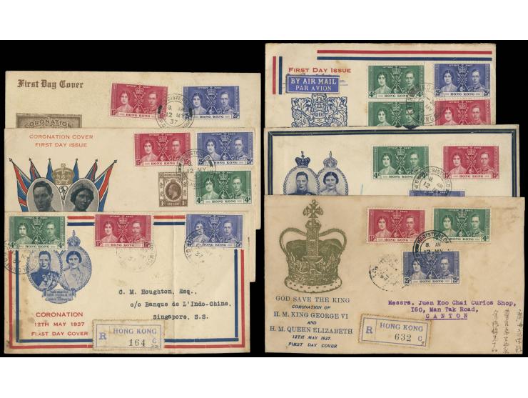 all f.w. a complete set of Coronation Issues and addressed to England, U.S.A., Canton and other places. VF-F.
