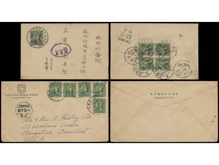 one from Nanking to Hangchow and one from Changsha to USA. VF-F.
