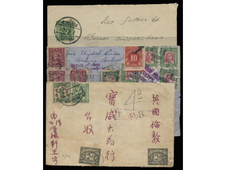 all f.w. SYS issues, one from Peiping to Switzerland, with no postage stamps on it. The others sent to England and U.S.A. res