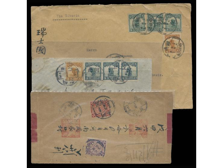 one from Henan Hsinyang to London, the other from Hunan Liangtowtang to Swiss. One f.w. CIP issues, from Henan Chouchiakou to