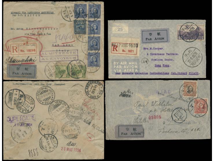 sent from Shanghai to Italy via KLM, from Peiping to Hong Kong via Eurasia aviation direct flight and from Shanghai to Czech.