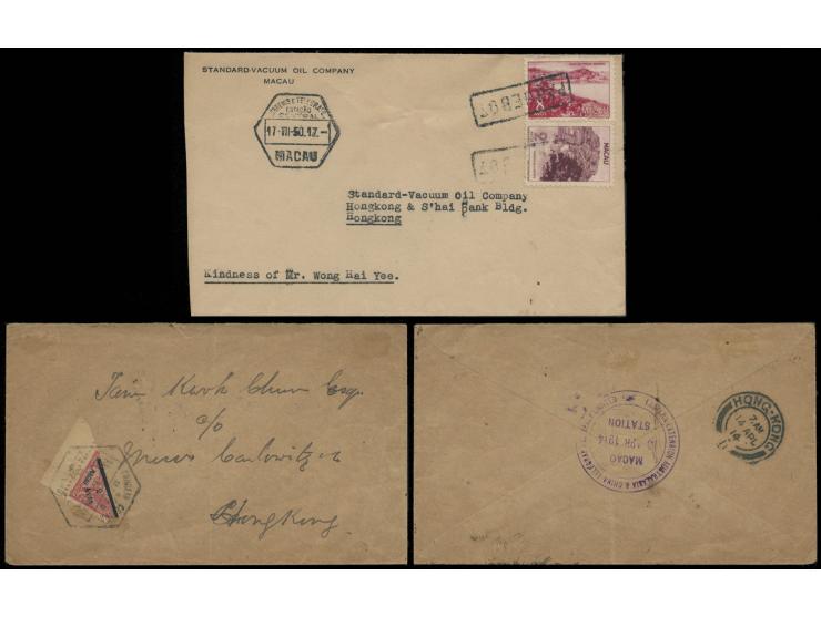 one bearing bisected stamp and one with Macau Views issued canceled by Paquebot marks. VF-F.
