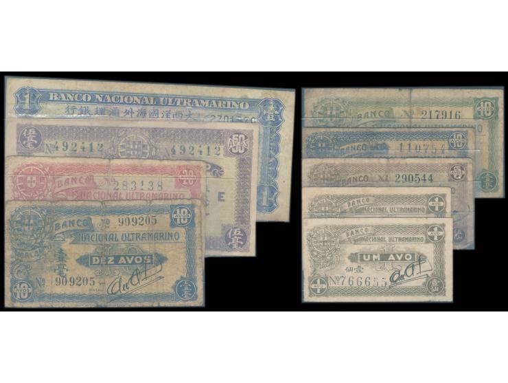 ND (1920) 5a, 10a, ND (1942) 1a x 2, 10a, 20a, ND (1945) 10a, ND (1942-44) 50a and 1945 1P. Totally 9 notes. VG to VF.