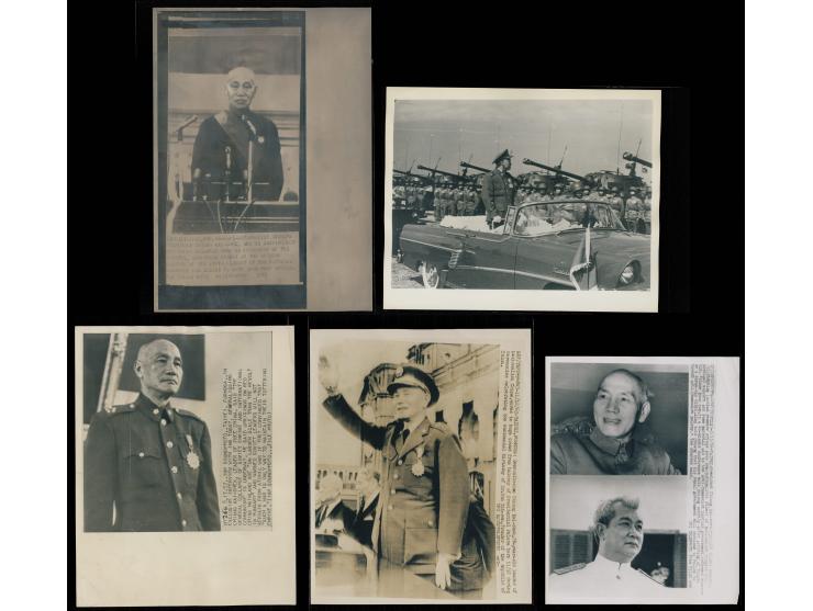 Several photographs bear English press captions and international news agency markings, reflecting the Cold War era and the h