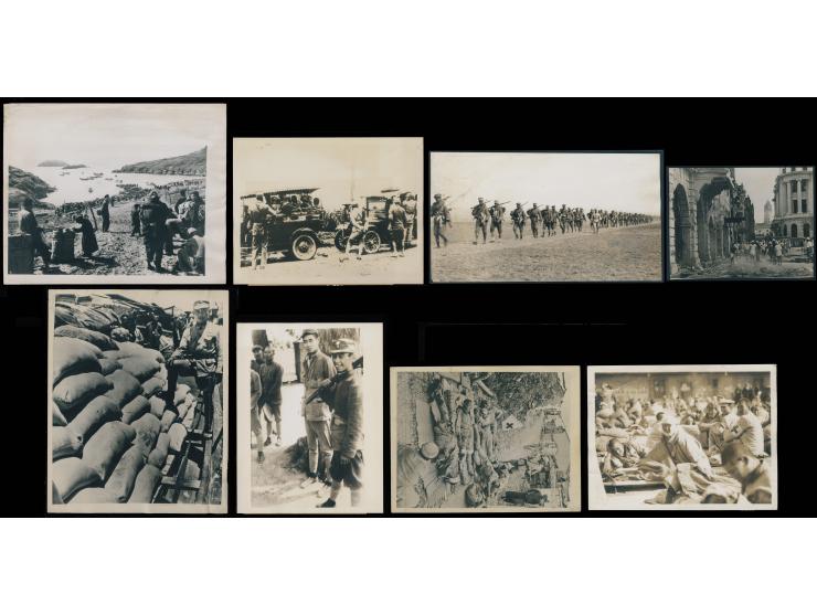 depicting scenes from the Second Sino-Japanese War, including Red Cross aid to wounded soldiers, troops in action and on the 