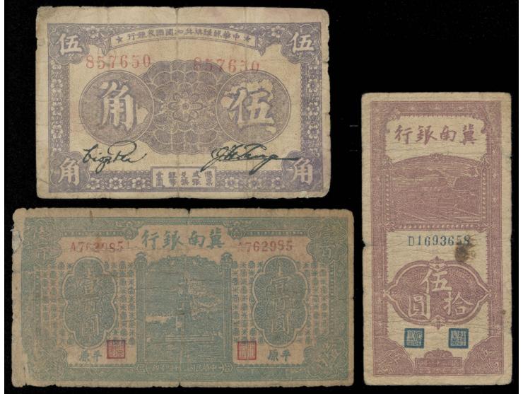 comprising 1933 Chinese Soviet Republic 50c, Bank of Chinan 1942 $50 &amp; 1945 Ping Yuan $100. F-AVF.