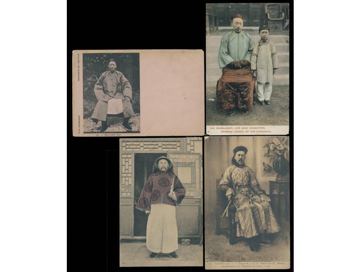 including examples depicting a Mandarin official, a Chinese lady with child, a Manchu or Chinese woman in elaborate dress, an